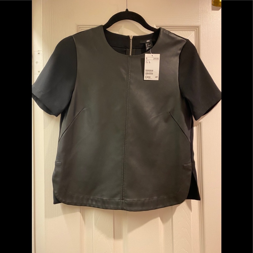 H&M Short Sleeve Faux Leather Top